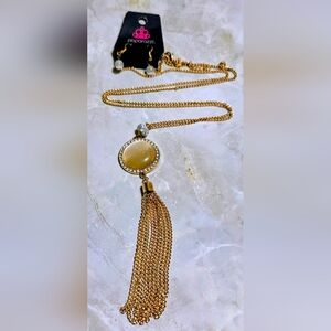 Paparazzi Gold Circle Stone Tassel Necklace